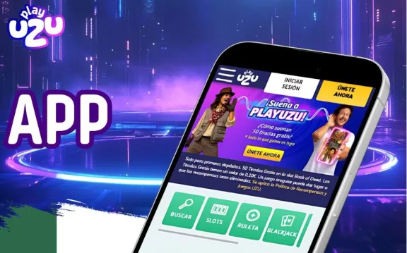 Interfaz de la aplicación móvil Playuzu mostrando tragamonedas